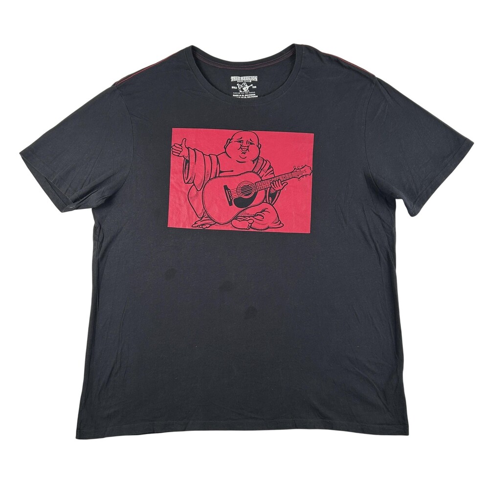 True Religion Shirt Mens 3XL Buddha Guitar Logo Graphic Tee Tagless Music FLAWS
